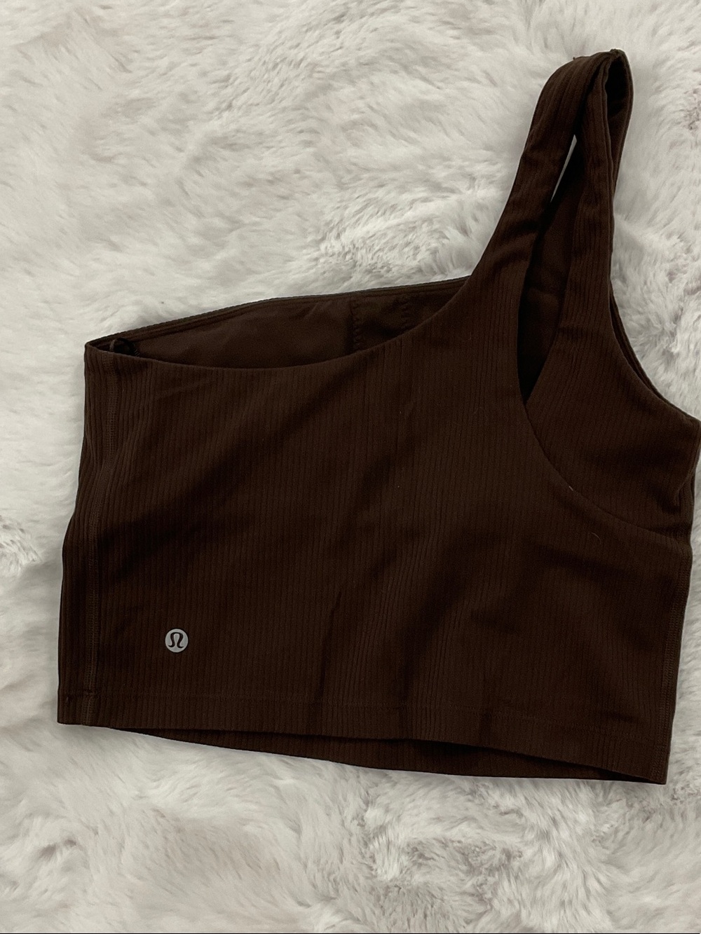 lululemon athletica One-Shoulder Ribbed Crop Top in Chocolate Brown